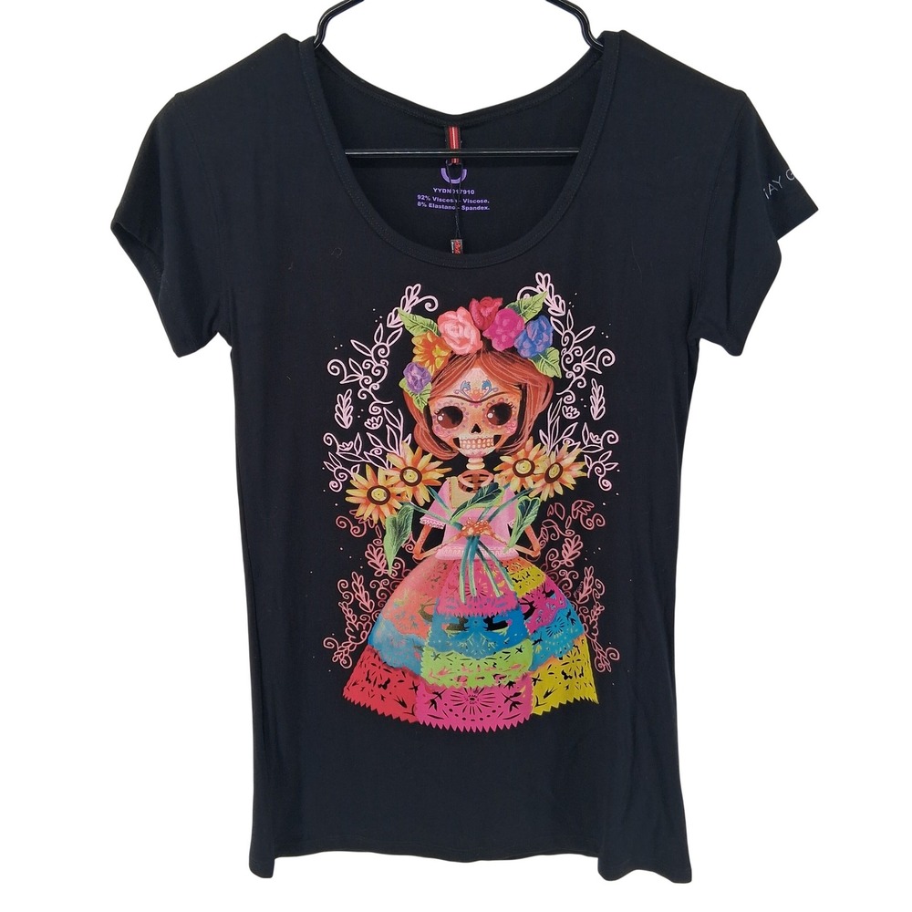 Ay Güey Graphic T Shirt Womens M Black Short Sleeve Dia de los Muertos NWT